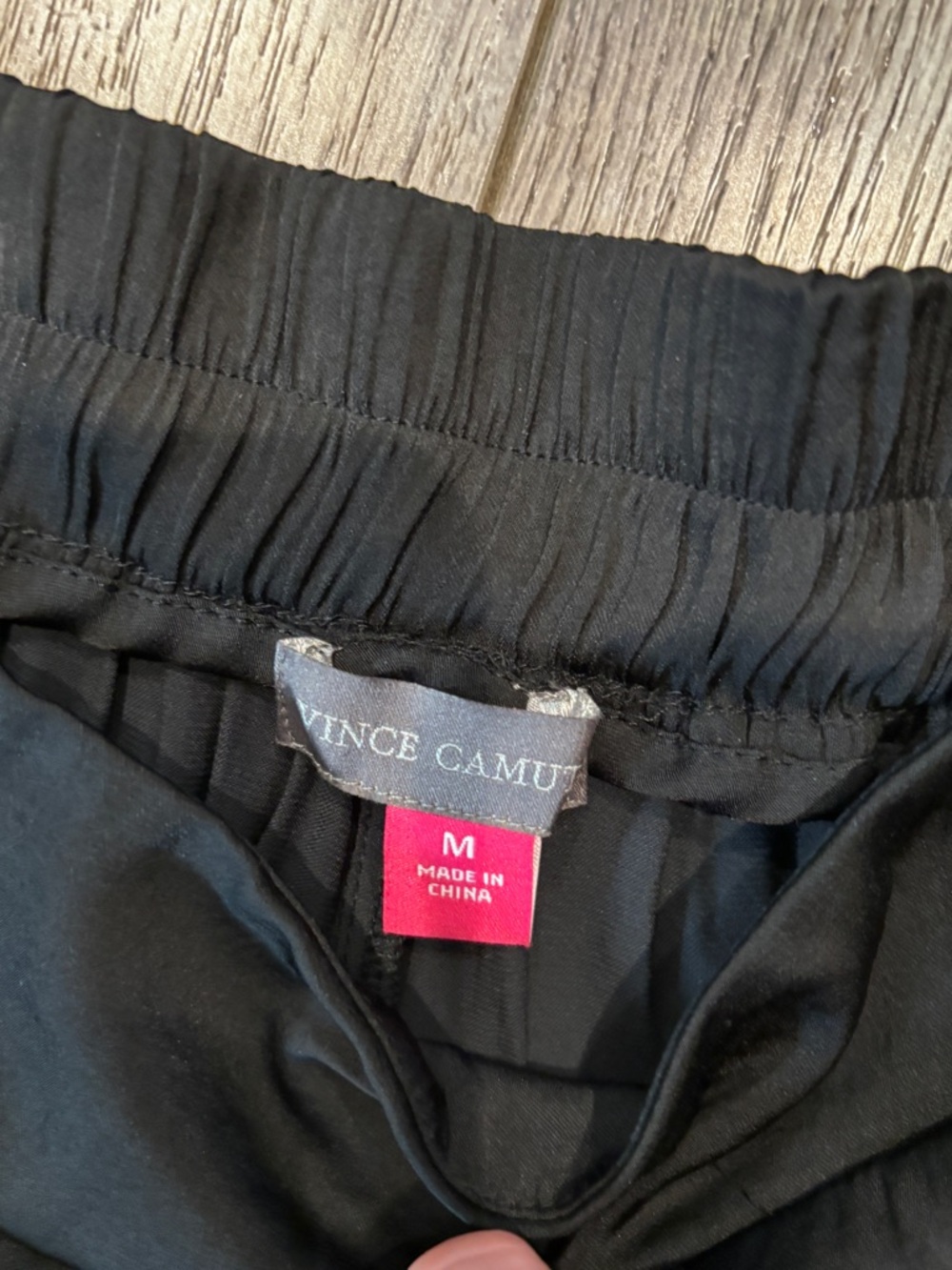 Vince Camuto Black Elastic Waist Midi palazzo silk pants
